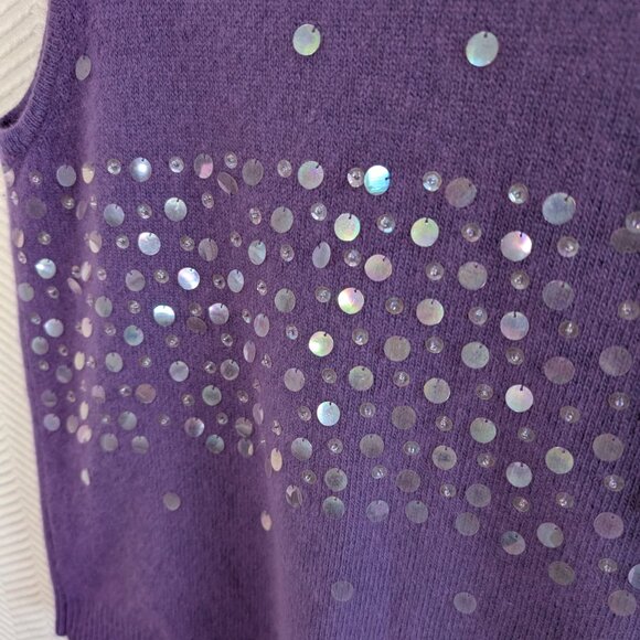Vintage Jessica Purple Angora Sleeveless Sweater Beaded Sequins Soft Glam Large - Picture 8 of 13